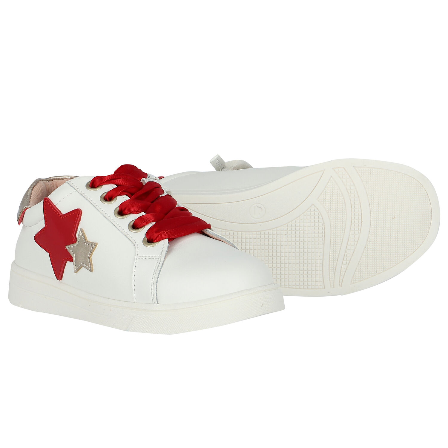 Girls White & Red Star Trainers, 1, hi-res
